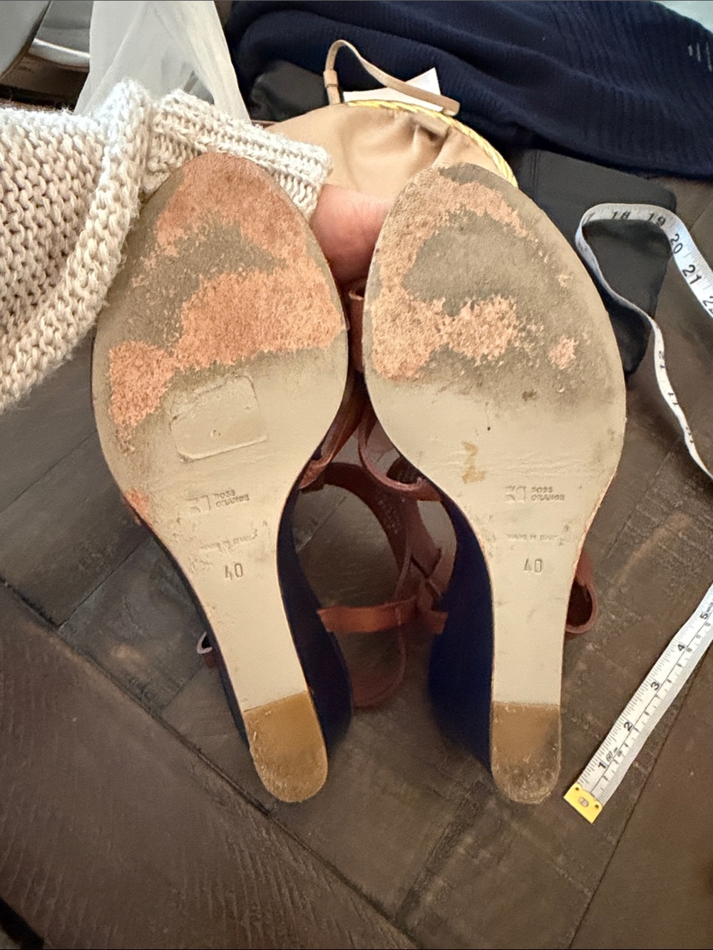 BOSS ORANGE Brown Leather Wedge Sandals with Blue Buckle - Picture 7 of 8